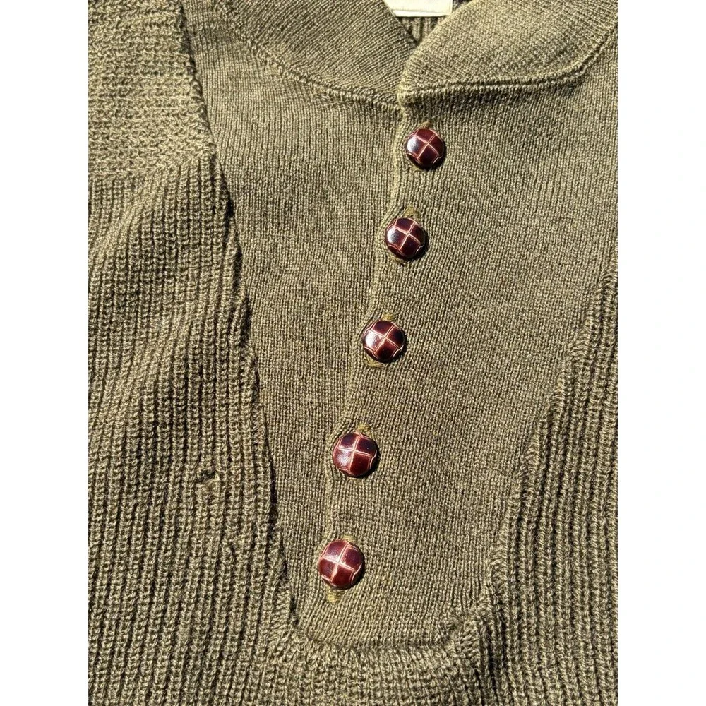 Vintage LL Bean Military Commando Henley Sweater 100% Wool USA Made 80s READ